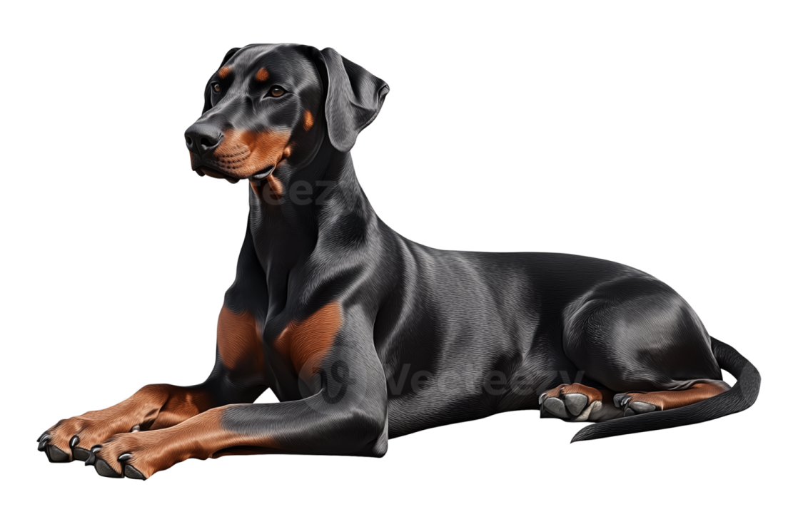 a black and brown dog laying down on the ground