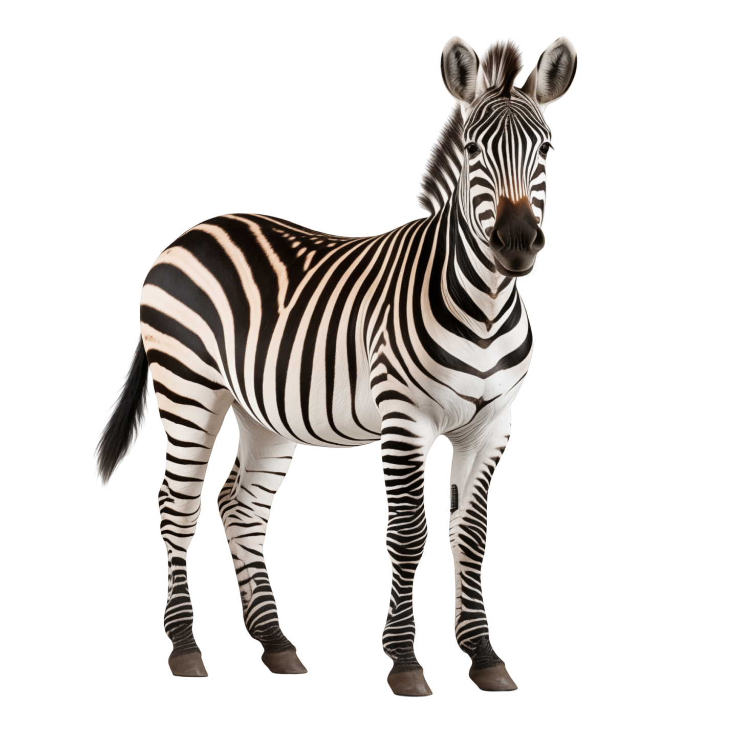 a zebra standing up against a white background