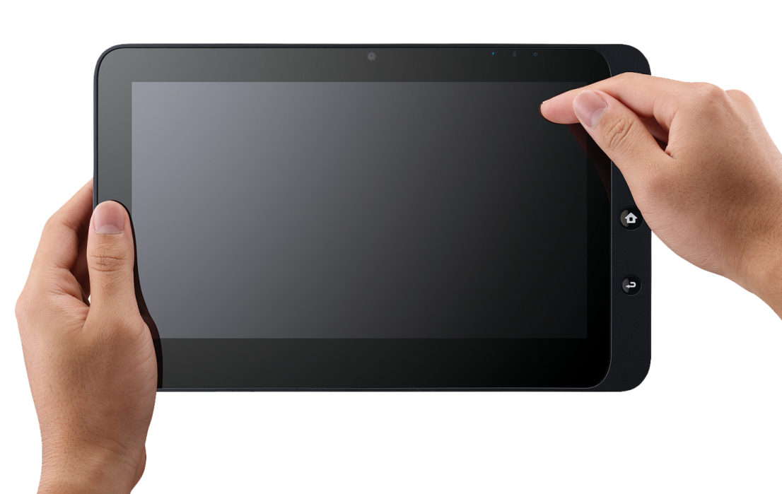 two hands holding a tablet computer