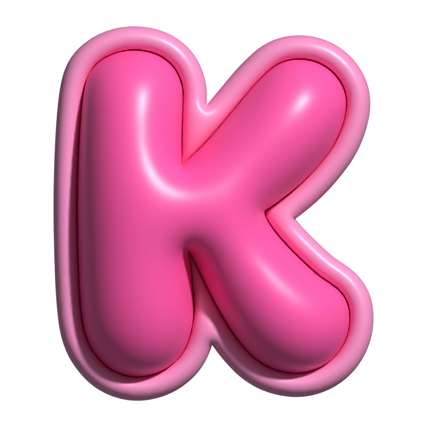 a pink letter k on a white background