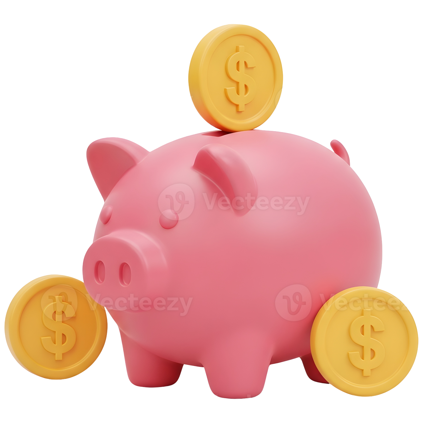 a pink piggy with gold coins on top