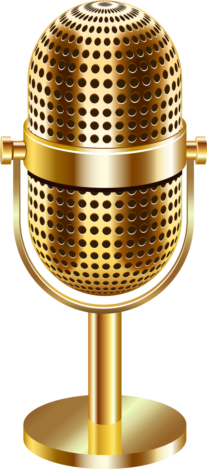 a golden microphone on a white background