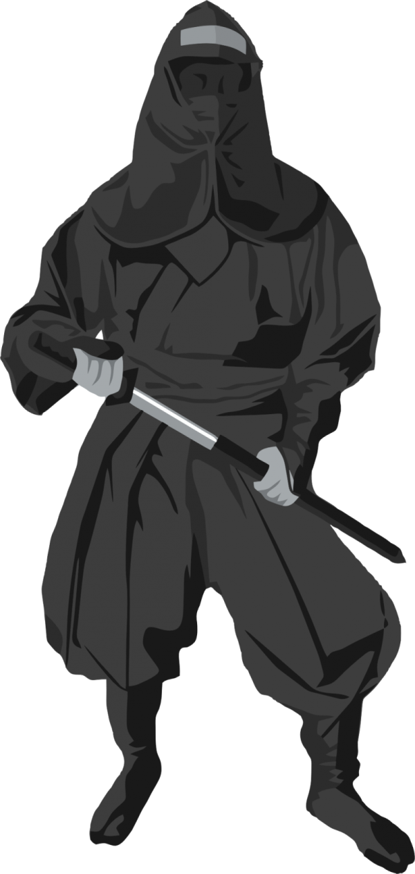 a black ninja with a sword in his hand