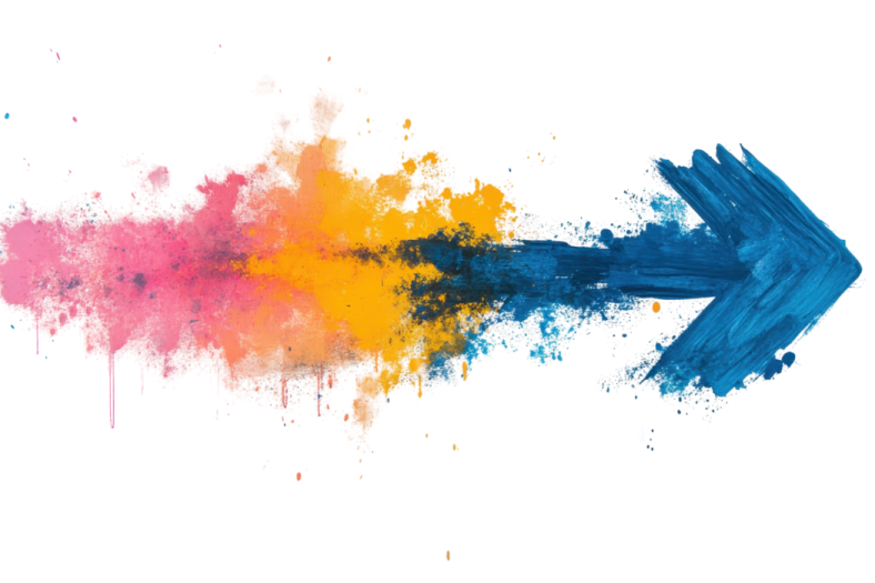 an arrow painted in bright blue and orange