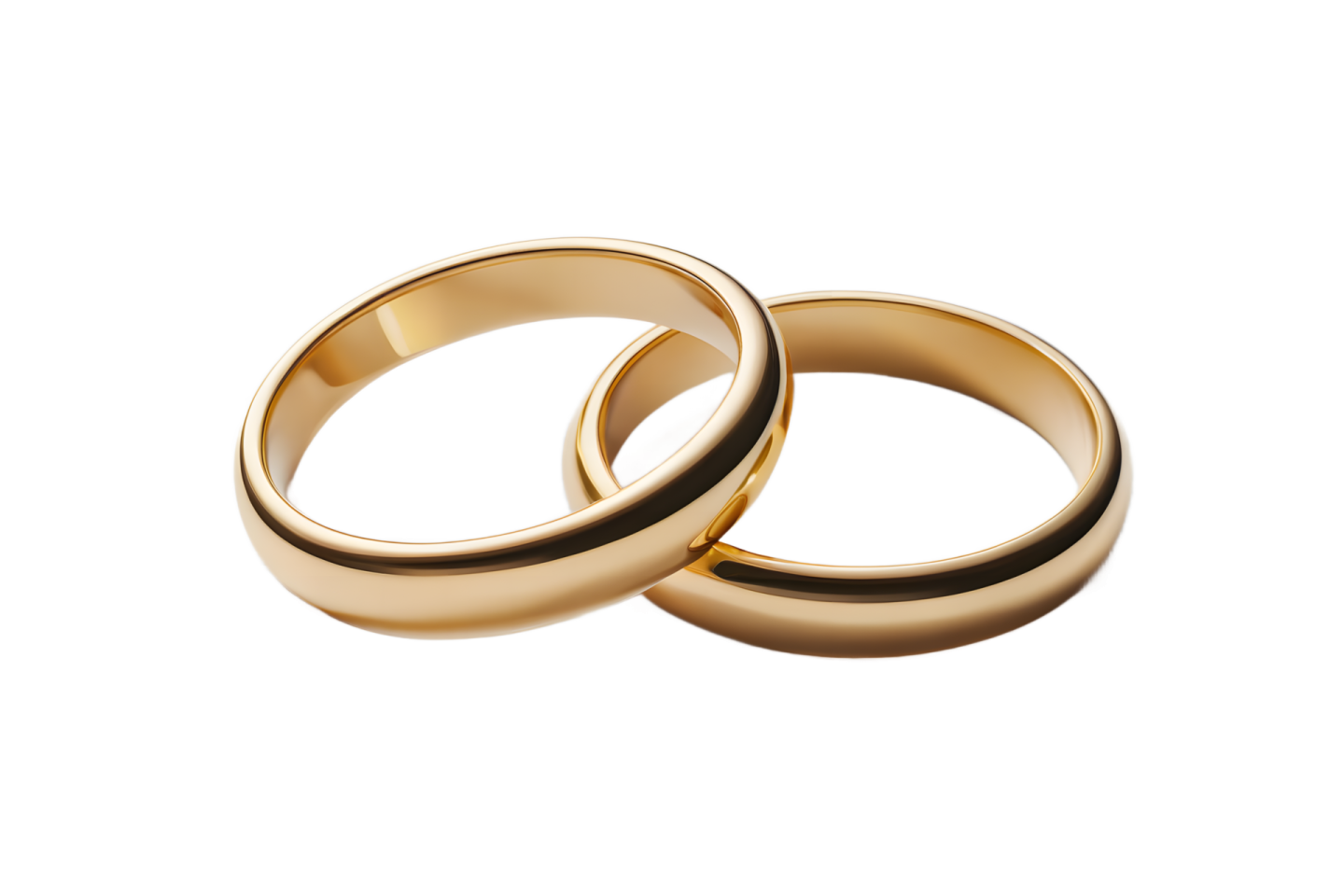 two gold wedding rings on white background