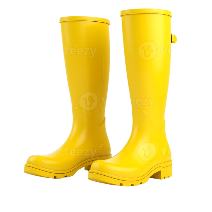 a pair of yellow rain boots on a white background