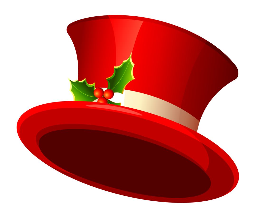 a red top hat with holly leaves on it