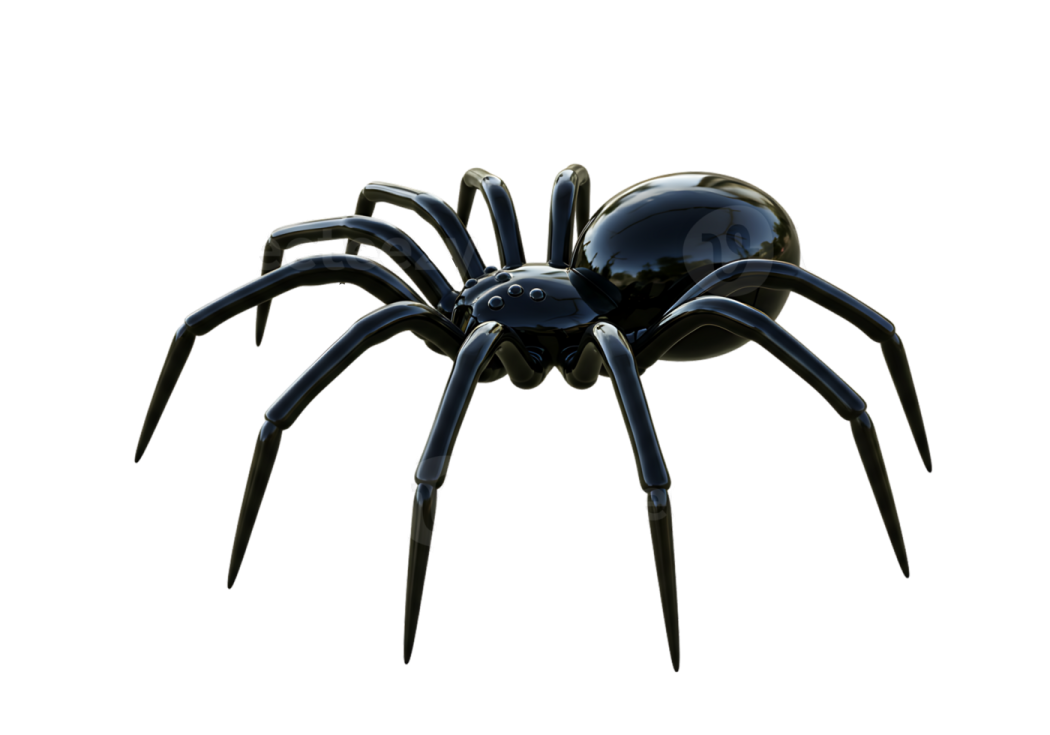 a large black spider on a white background