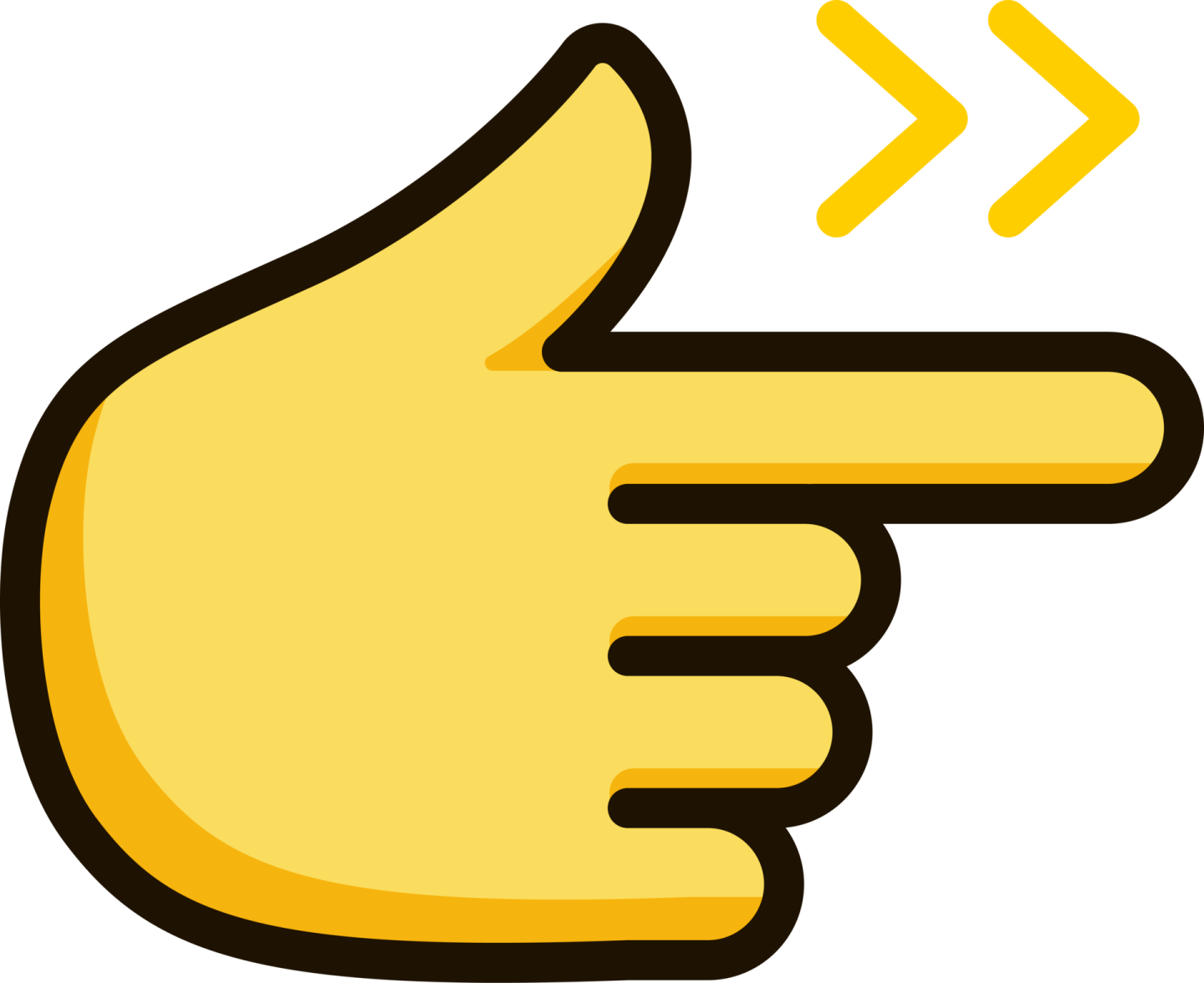 a hand pointing to the right