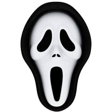 a black and white scream mask on a white background