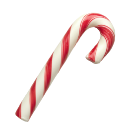 a red and white candy cane on a white background