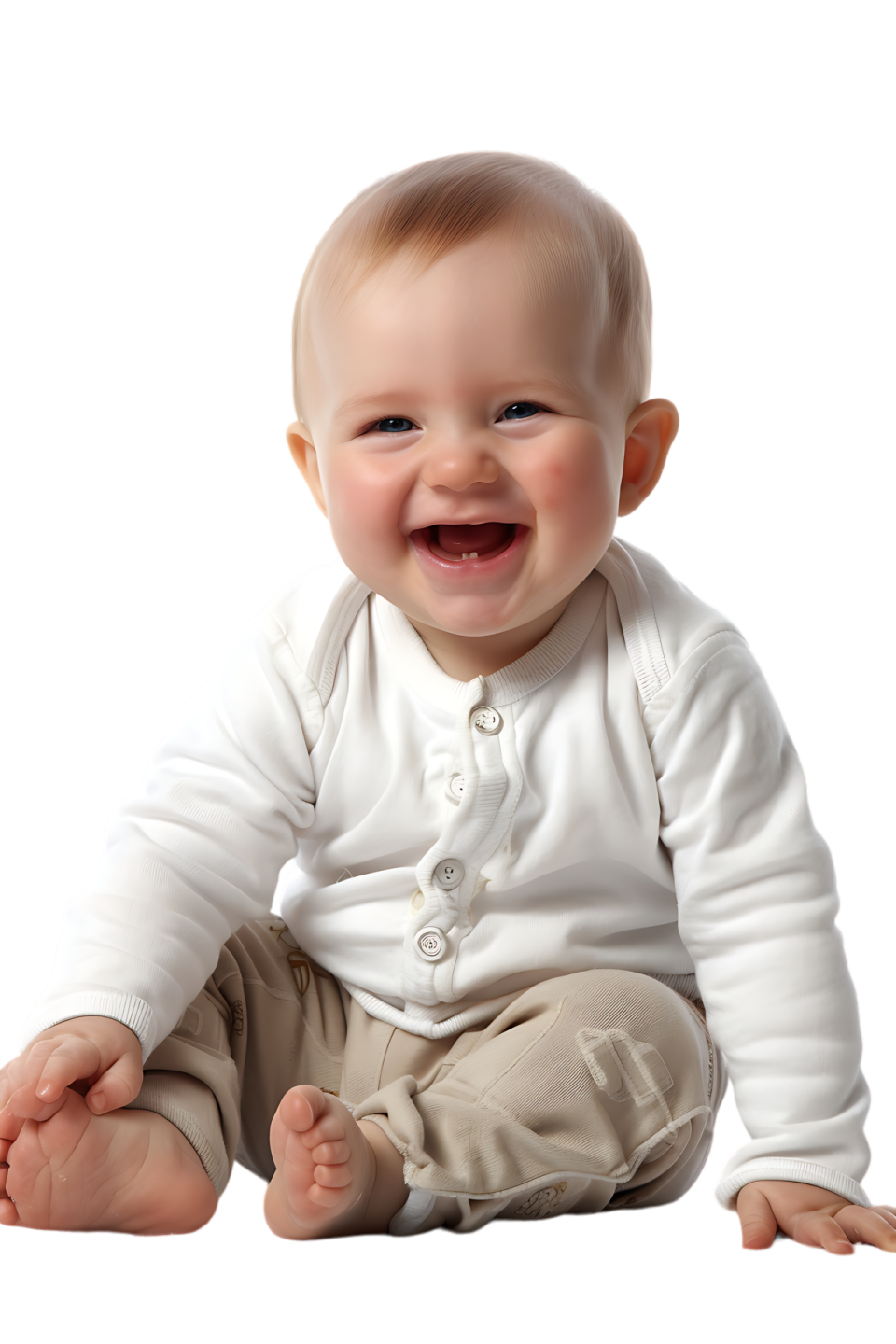 a smiling baby sitting on the floor