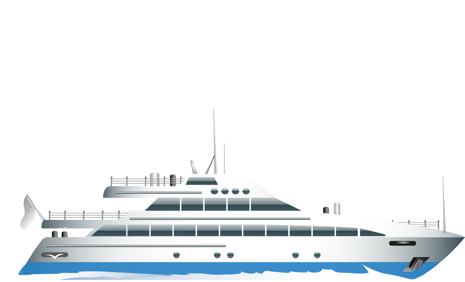 a white and blue boat on the water