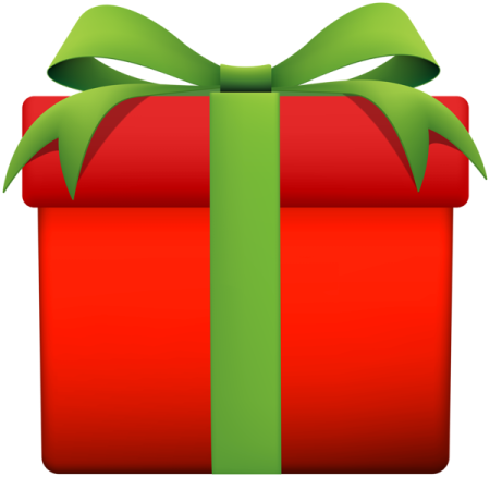 a red gift box with green ribbon