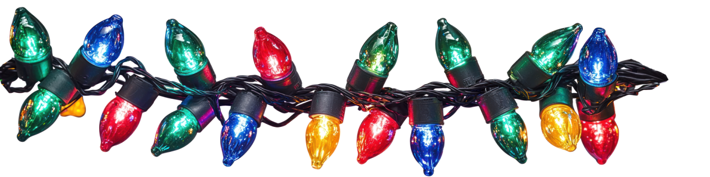 christmas lights on white background
