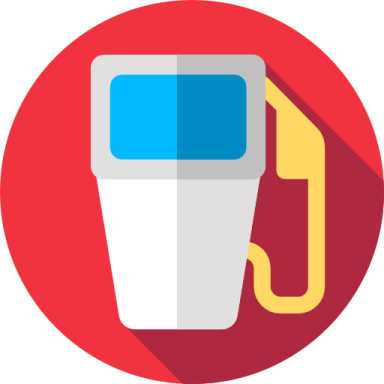 a red circle with an icon of a gas station
