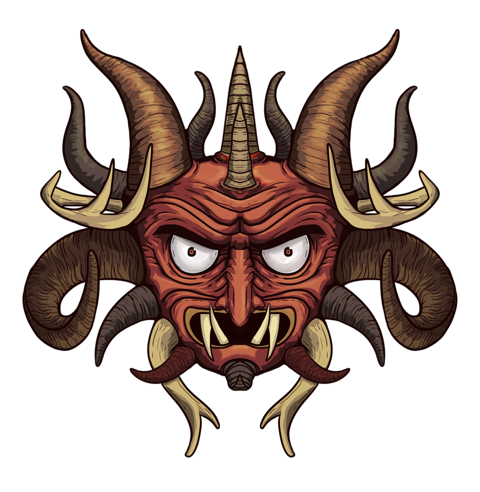 a demon mask with horns and horns