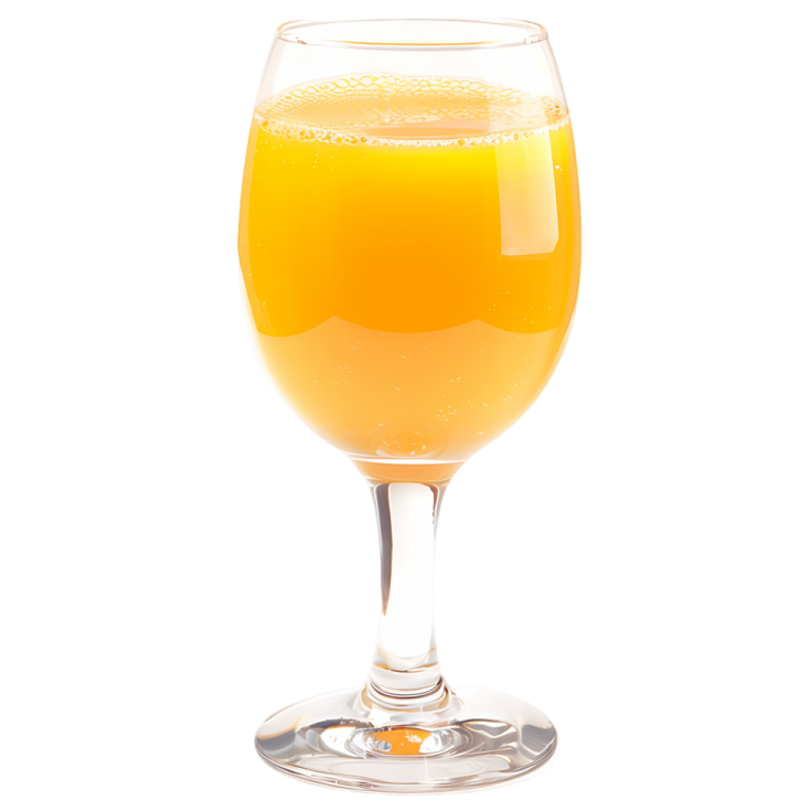 a glass of orange juice on a white background