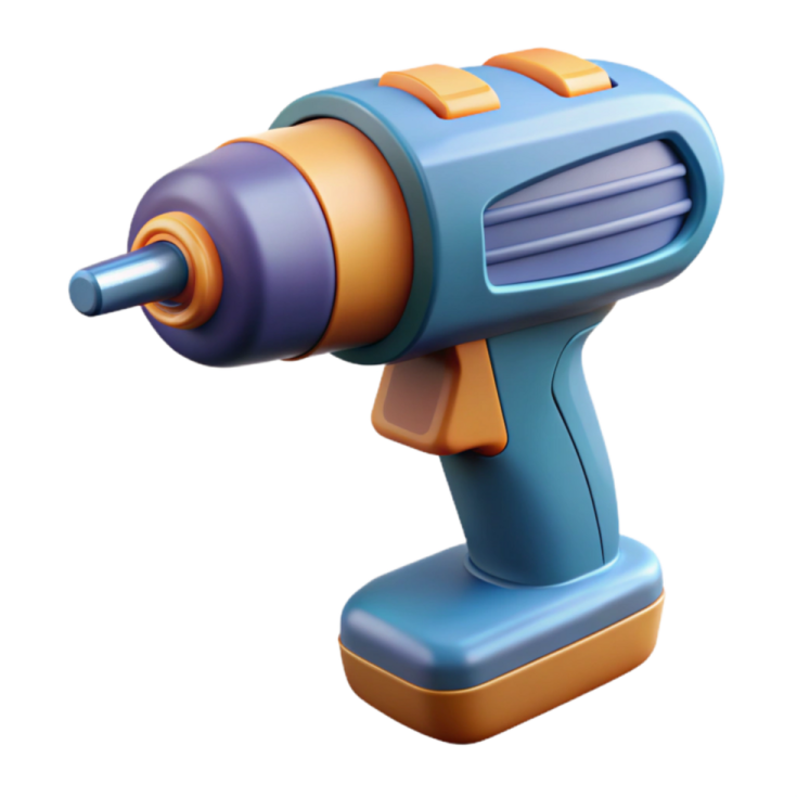 a blue and orange drill with a yellow handle