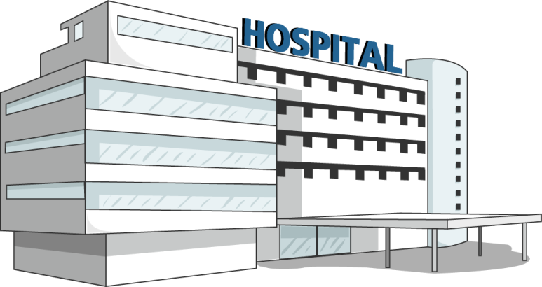 a hospital building with the words hospital on it