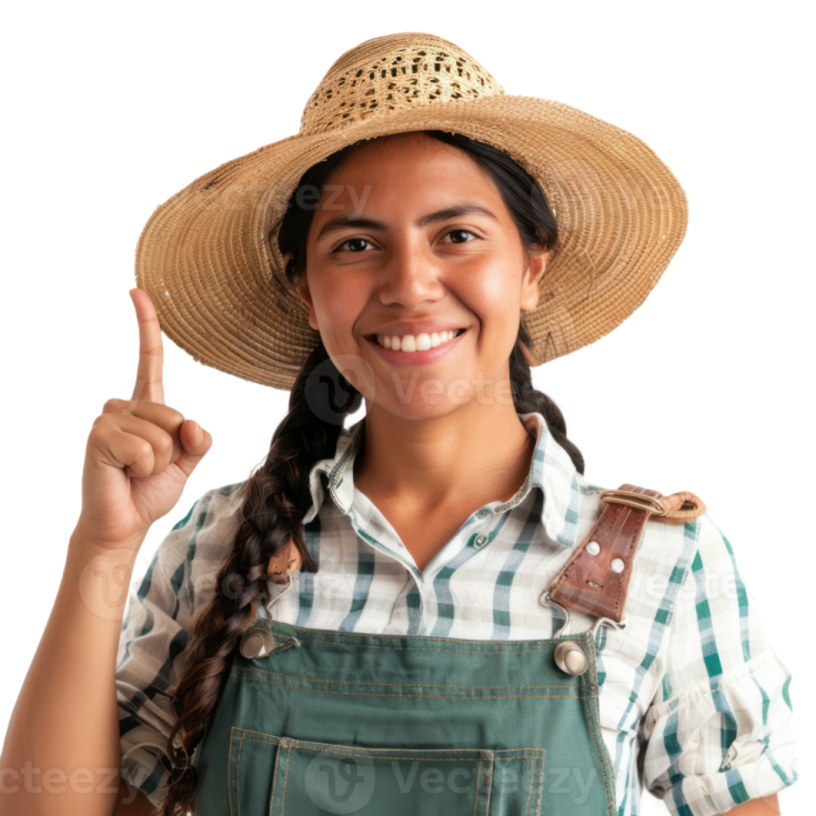 a woman wearing a straw hat and green overalls