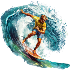 a painting of a man surfing on a wave