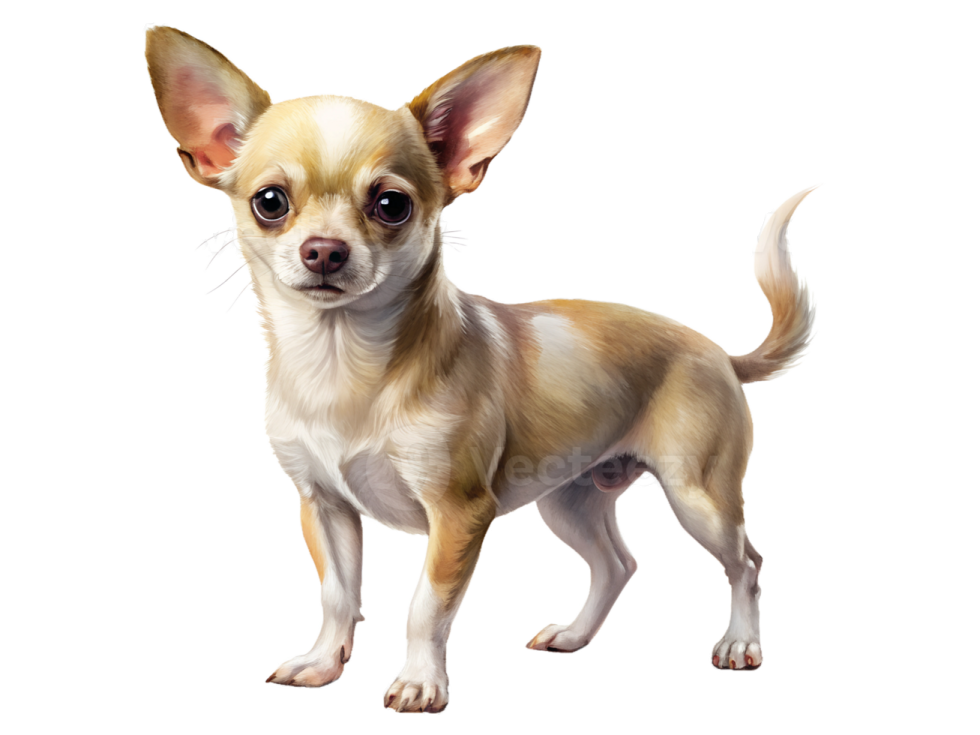 a small dog standing on a white surface