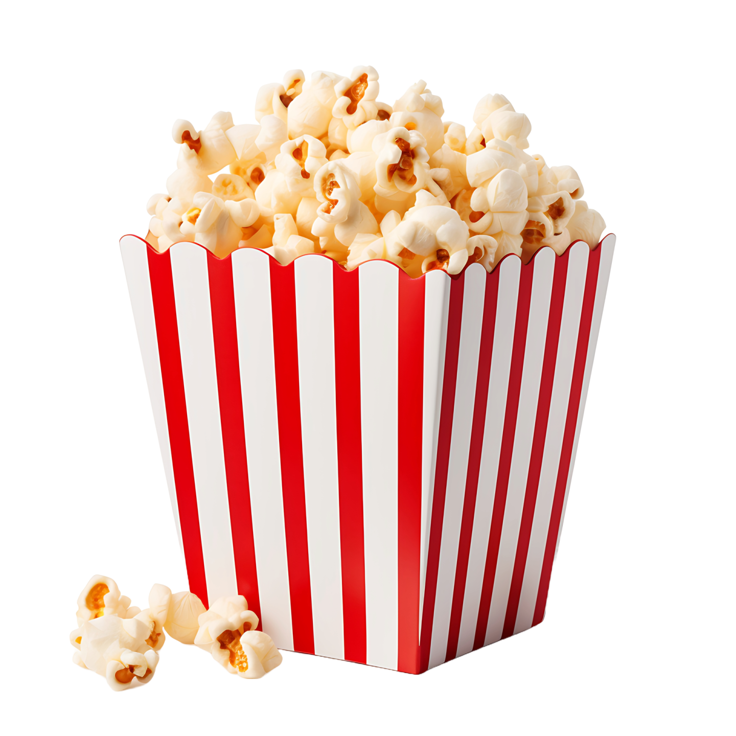 a red and white striped box of popcorn