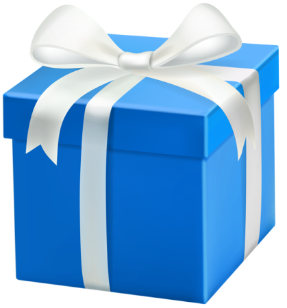 a blue gift box with a white bow