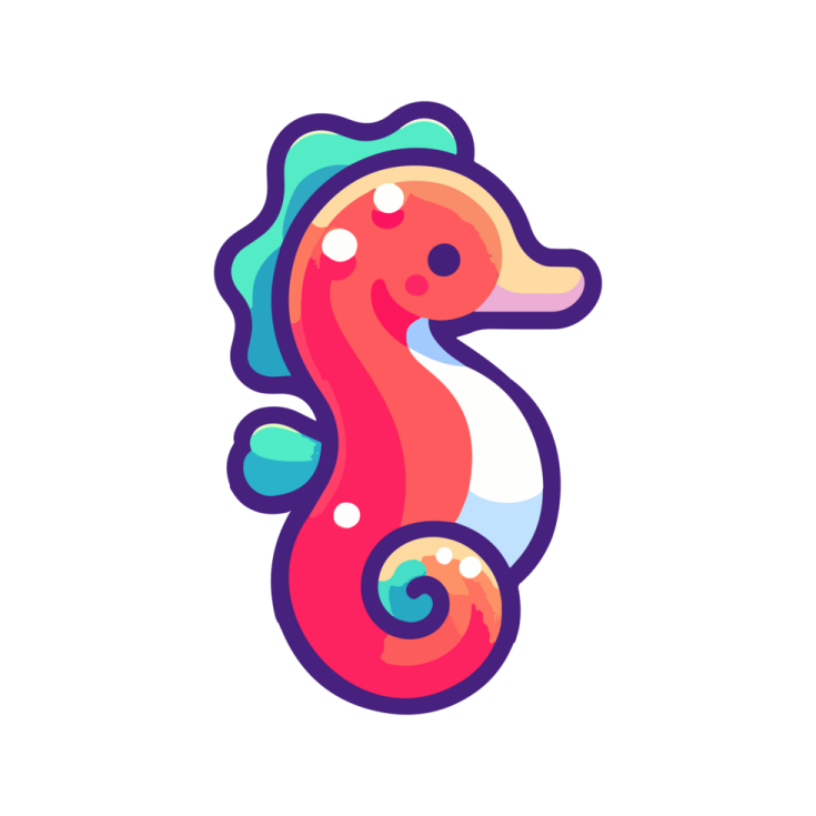 a colorful seahorse on a white background