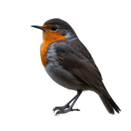 a black and orange bird on a white background