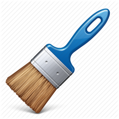 a paint brush with a blue handle