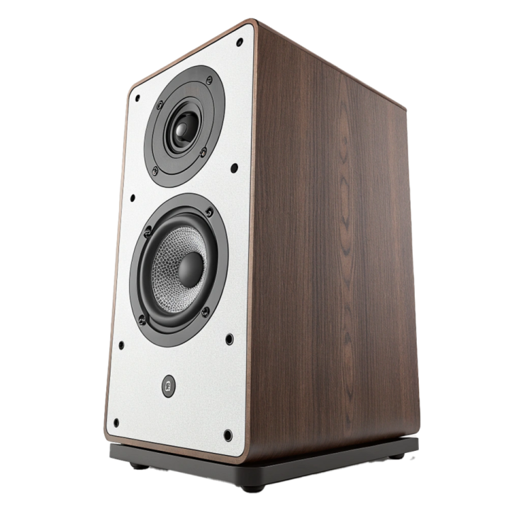 a wooden speaker on a white background