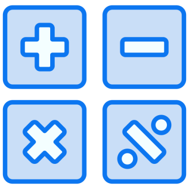 a set of four blue buttons with different symbols