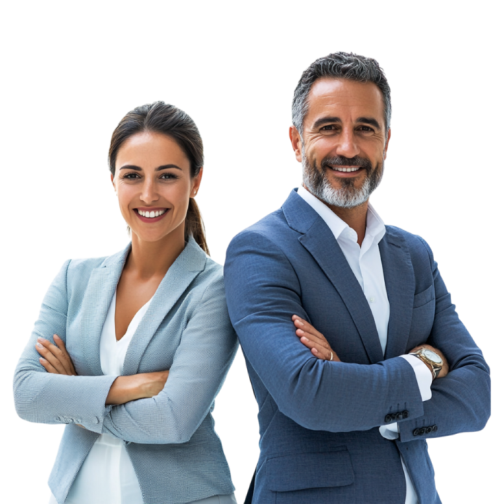 a man and woman standing next to each other people