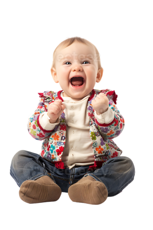 a baby sitting on the floor with his mouth open