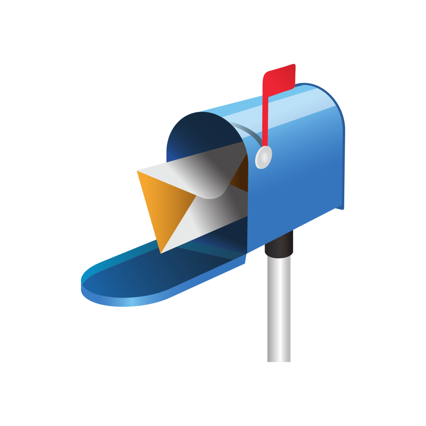 a blue mailbox with a red arrow on it