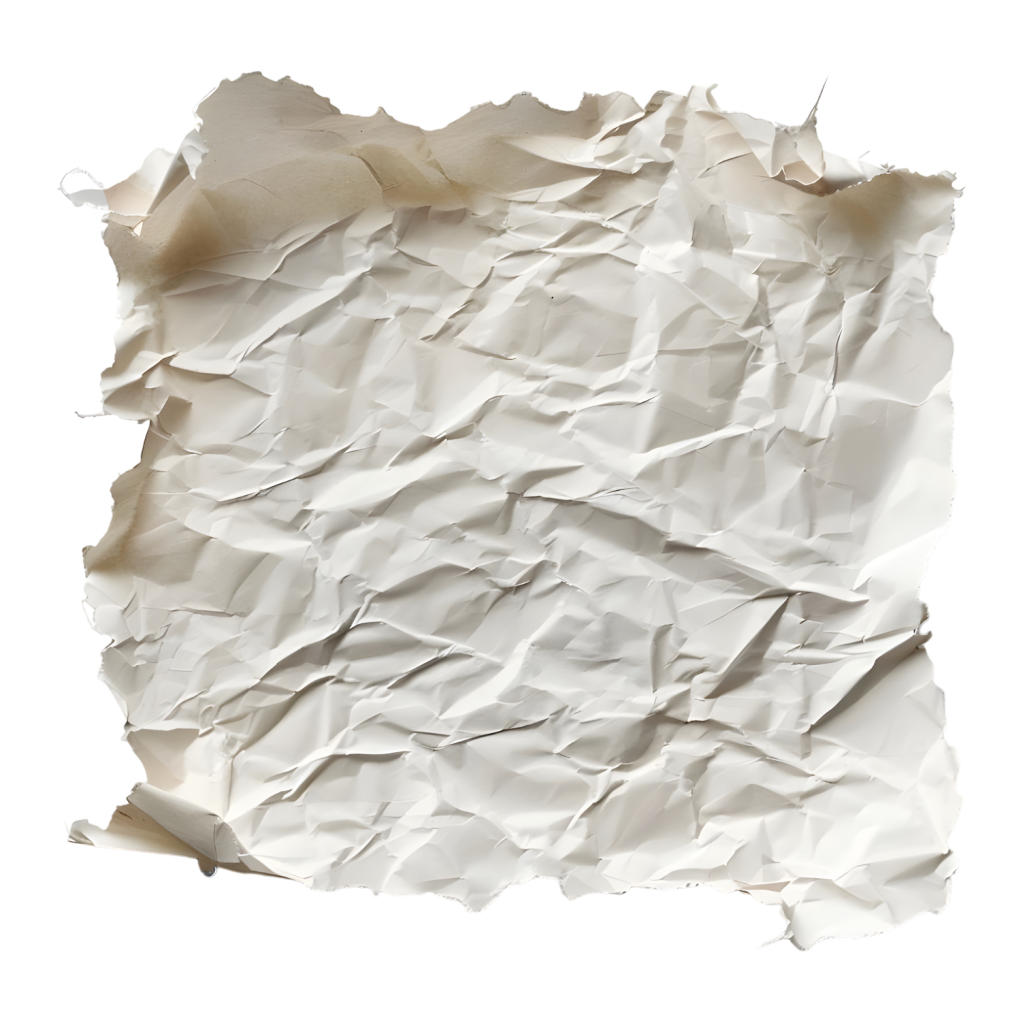 a piece of crumpled paper on a white background