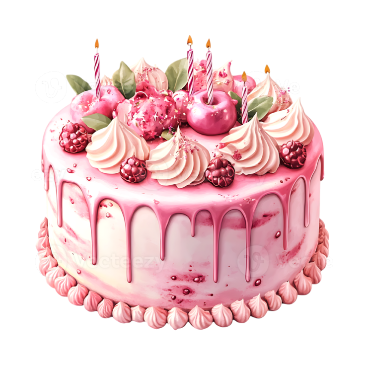 a birthday cake with pink icing and white icing
