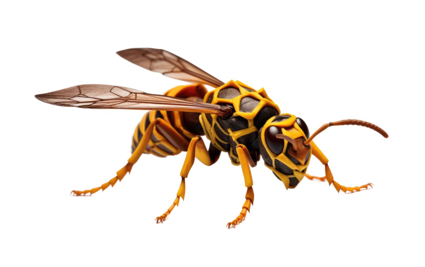a close up of a bee on a white background