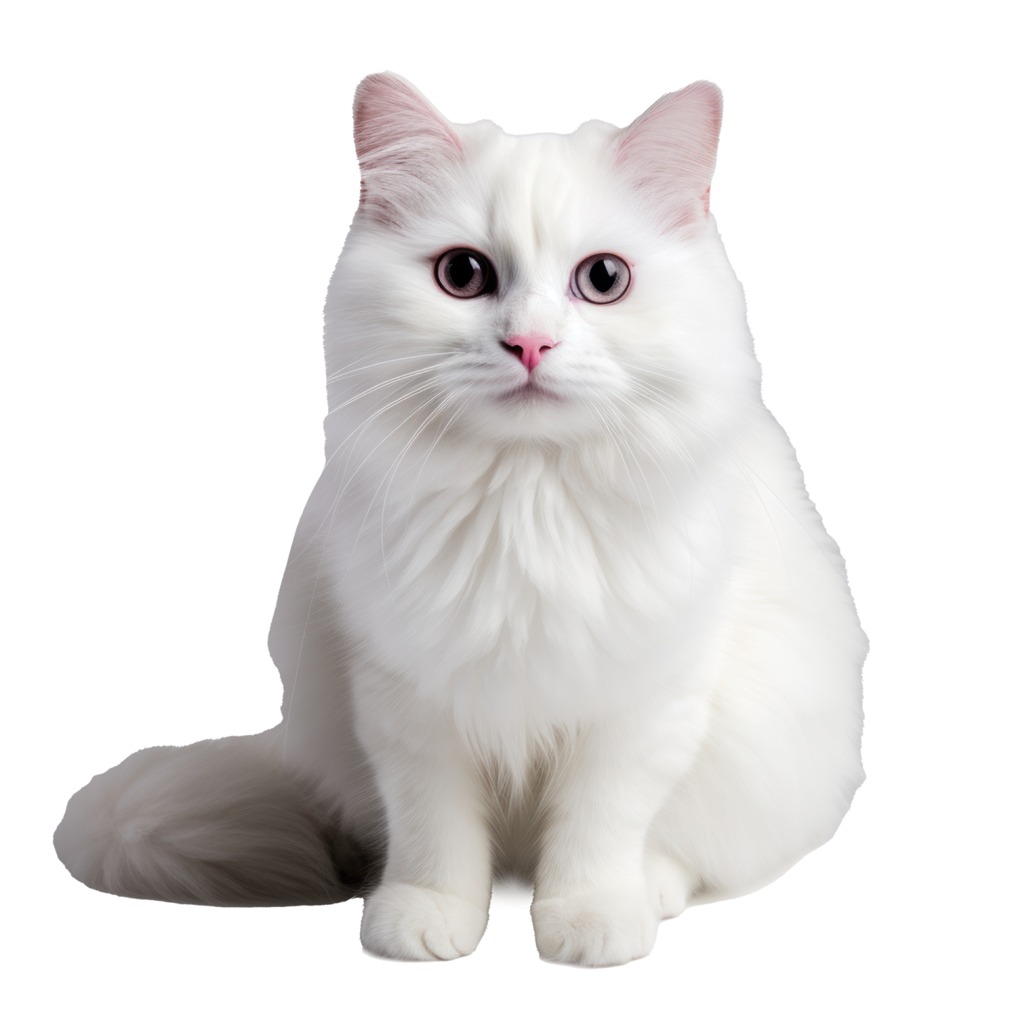 a white cat with pink eyes sitting down