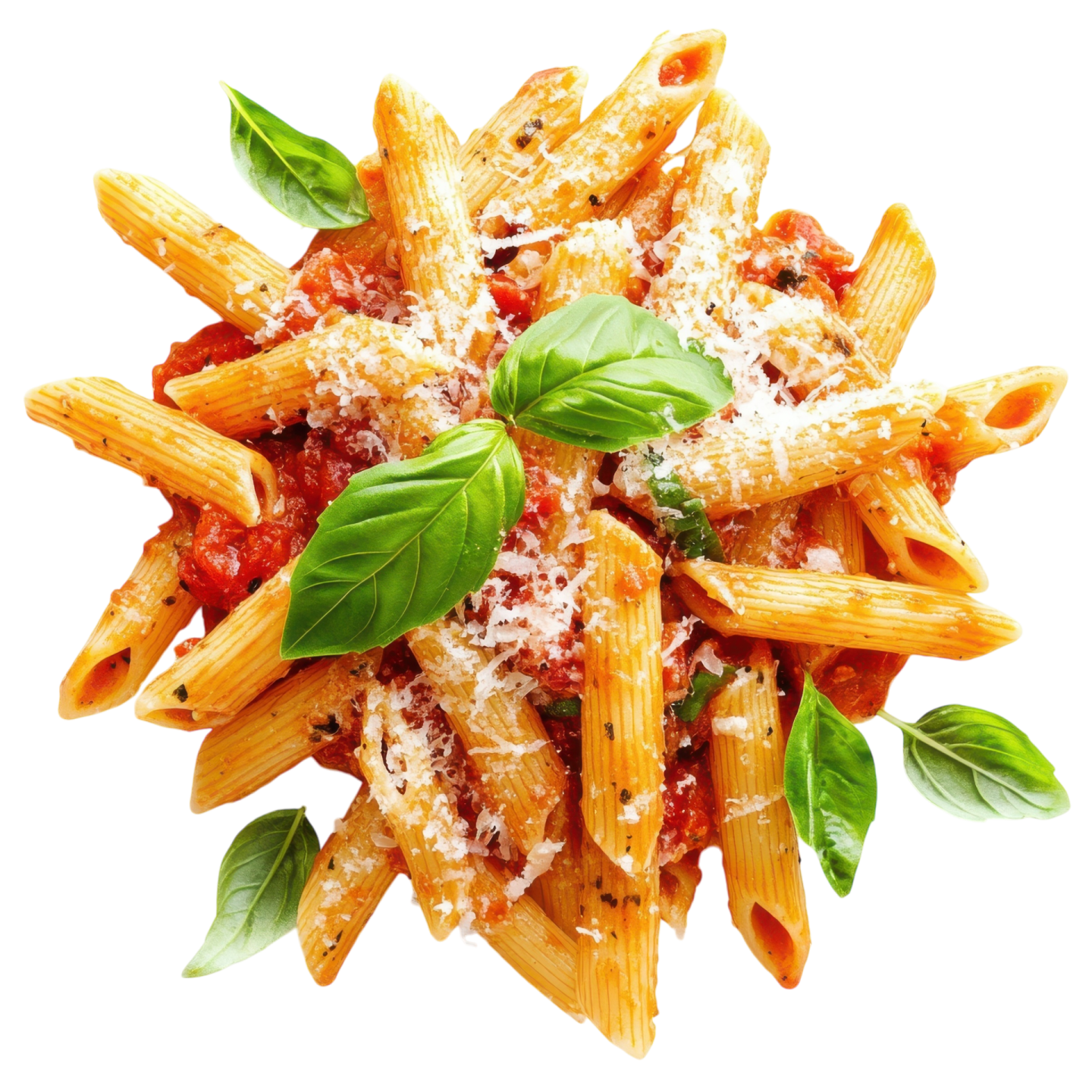 a plate of pasta with tomato sauce and basil