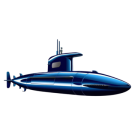 a blue submarine on a white background