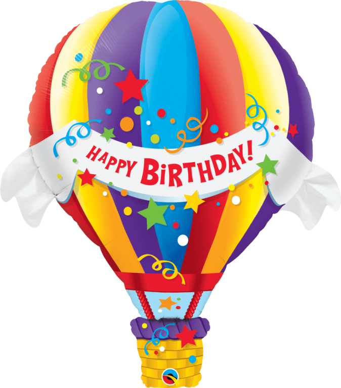 a colorful hot air balloon with the words happy birthday