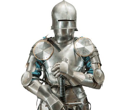 a man dressed as a knight holding a sword