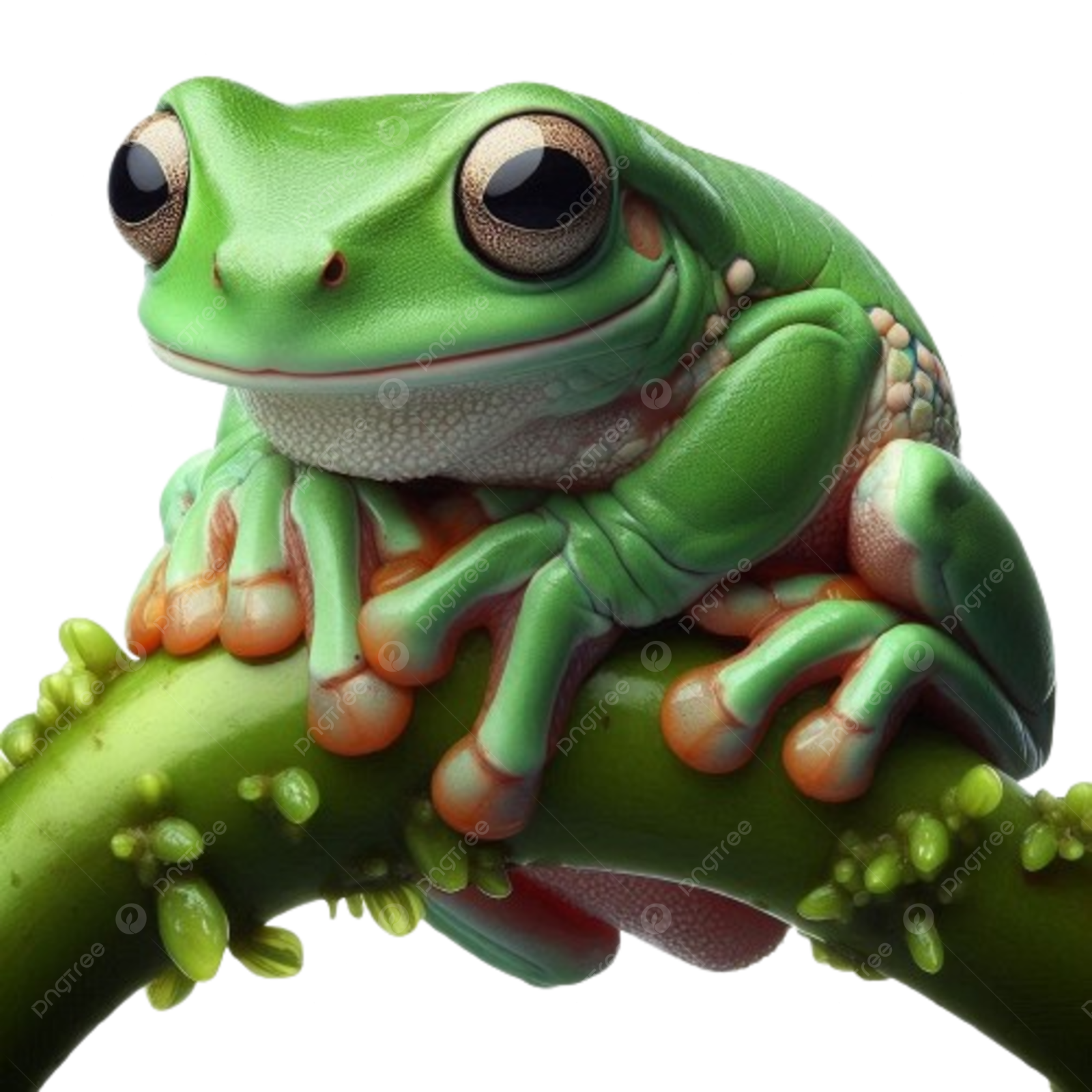 a green tree frog sitting on a branch stock photo