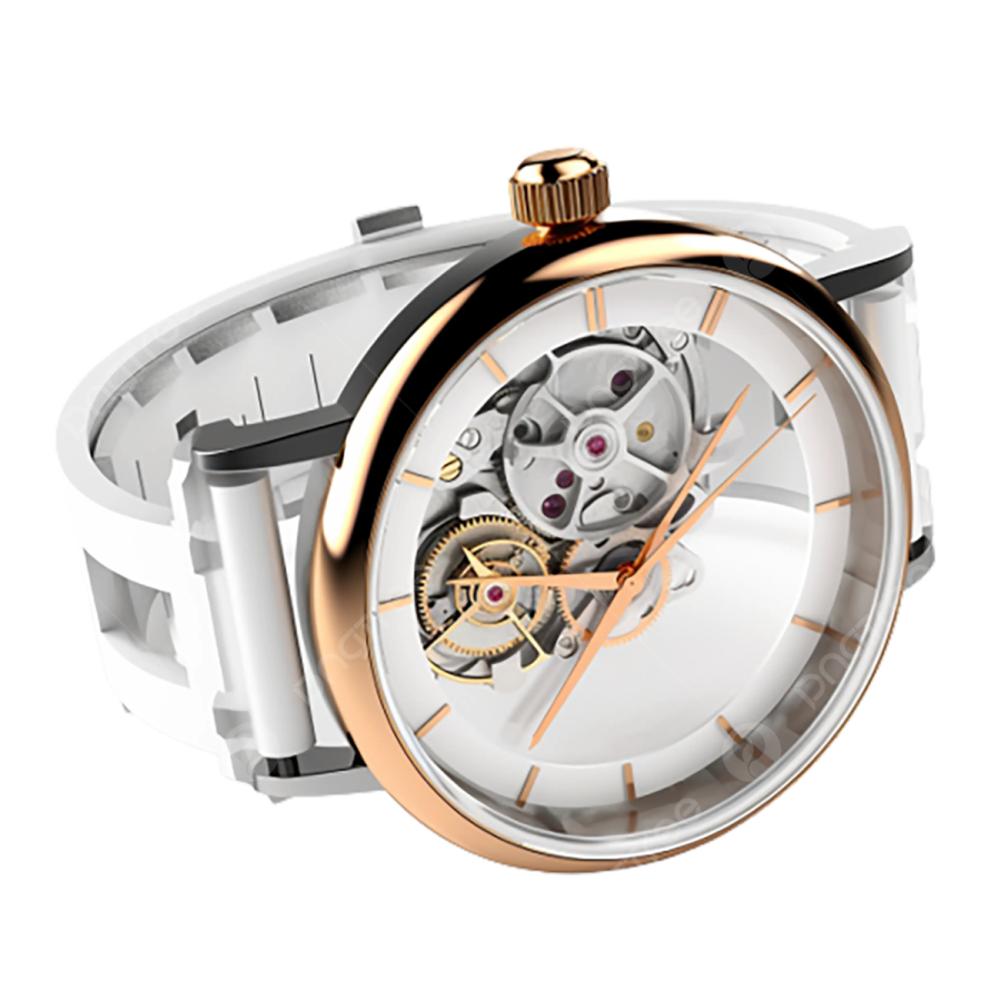 a white watch with a rose gold case
