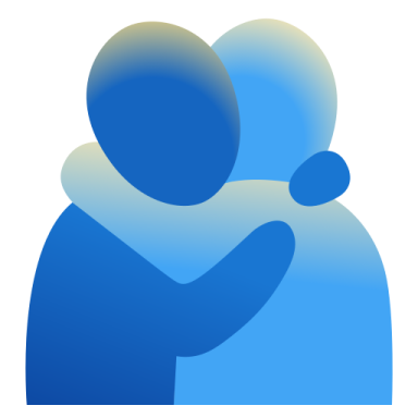 a blue silhouette of two people hugging