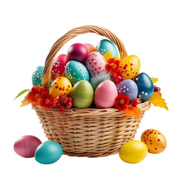 a basket filled with colorful easter eggs