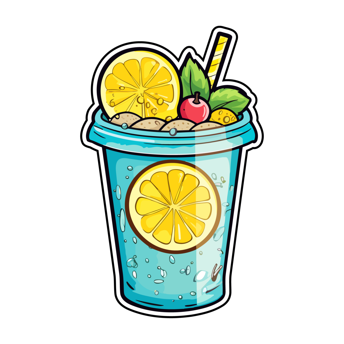 a drink with lemons and strawberries in it